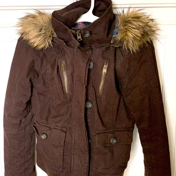 Abercrombie & Fitch ファー付きブラウンジャンパー abercrombie fitch faux fur coat Brown XS Women's NWOT jacket